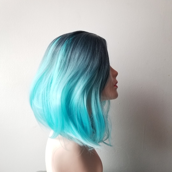 Short Straight Wig, Ombre Blue Bob Wig - Picture 4 of 6